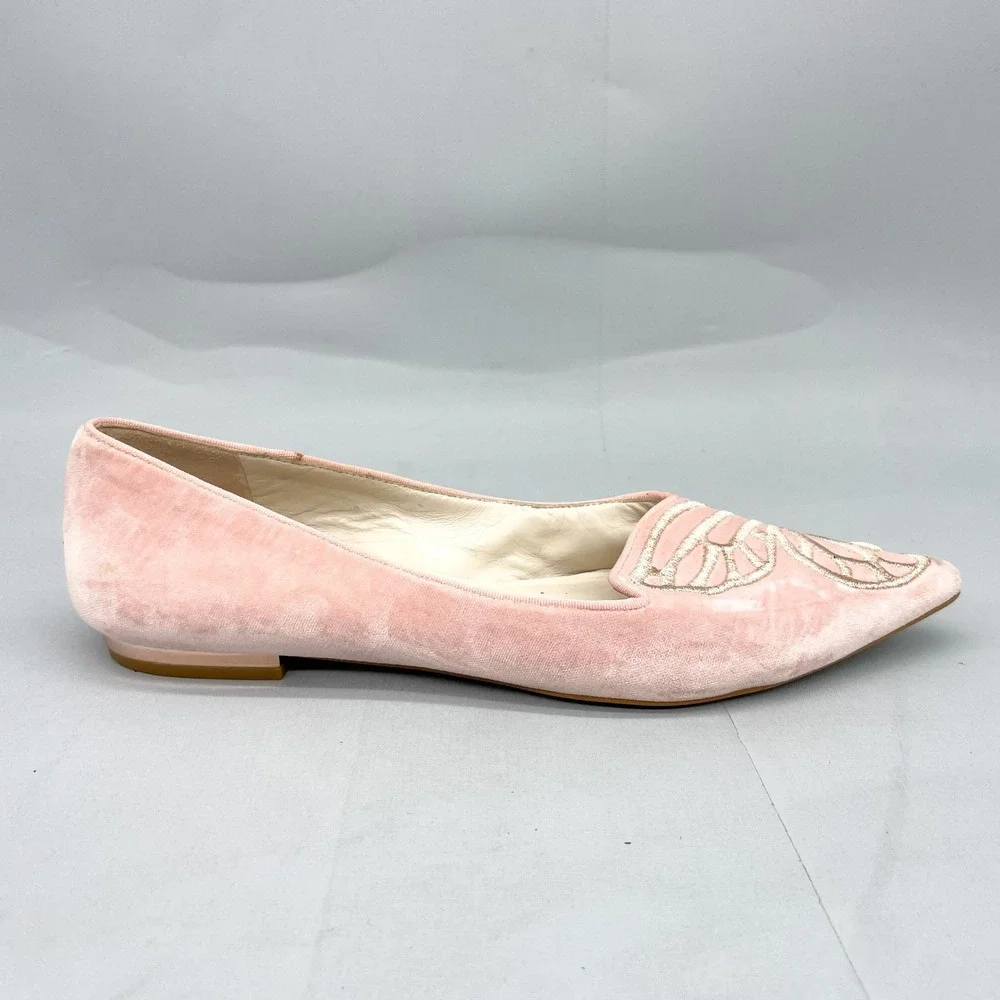 Sophia Webster Bibi Butterfly Pink Velvet Pointed Toe Ballet Flats Womens 39 8.5 - Picture 2 of 12